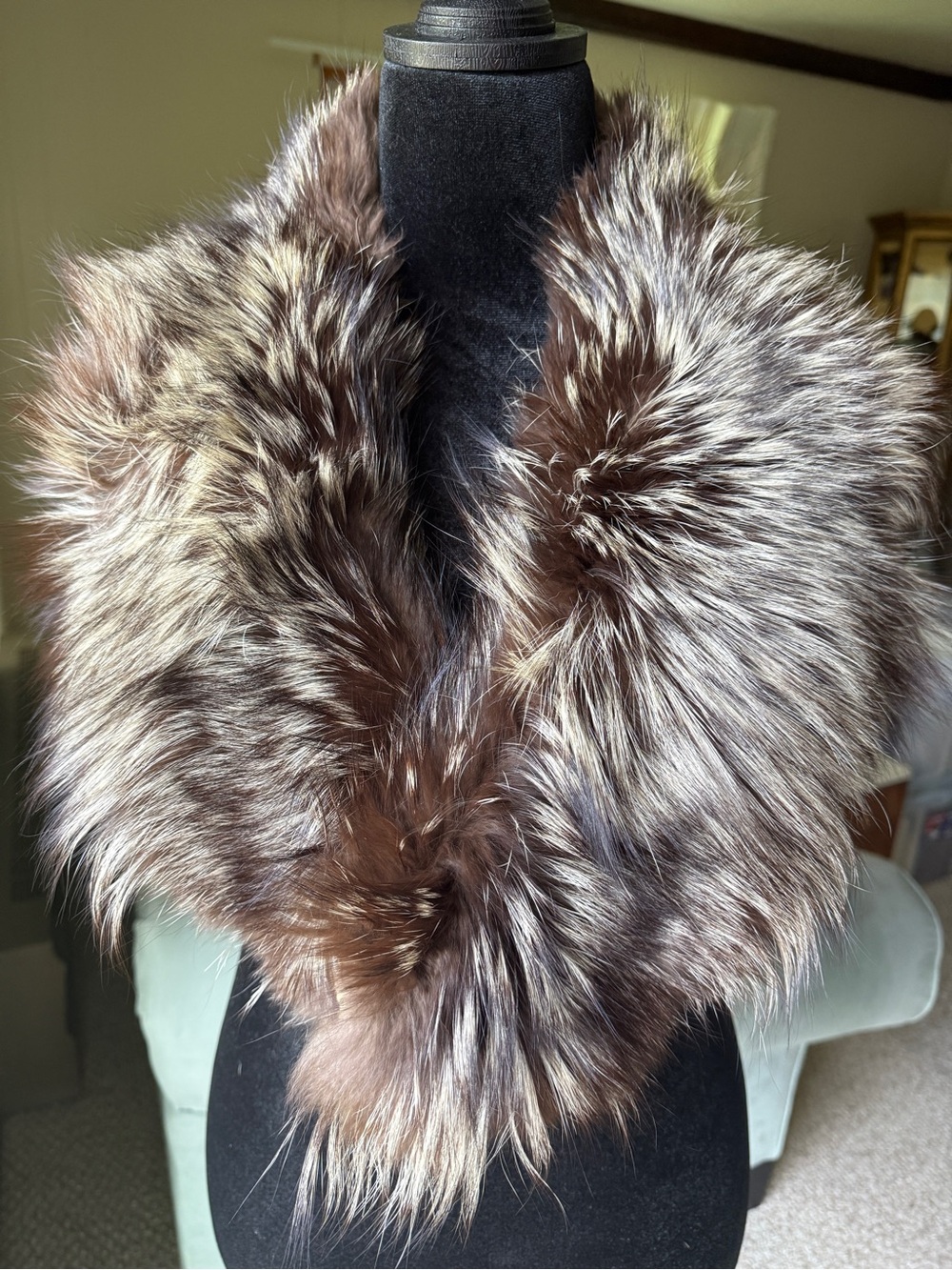 Luxurious Brown & Silver Faux Fur Collar Scarf